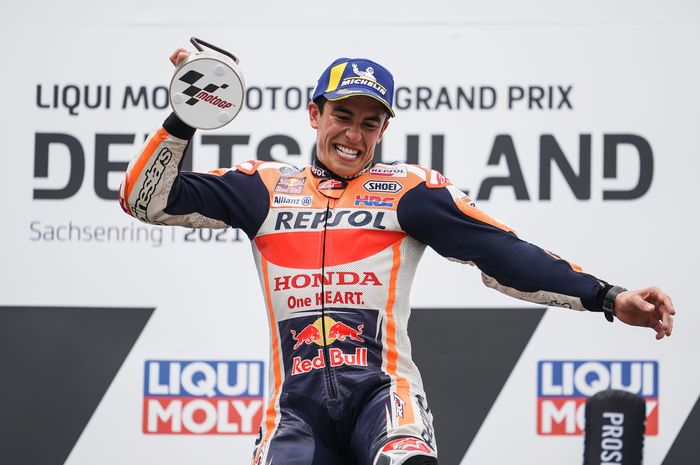 Marc Marquez saat meraih kemenangan terakhirnya di Sachsenring pada MotoGP Jerman 2021.