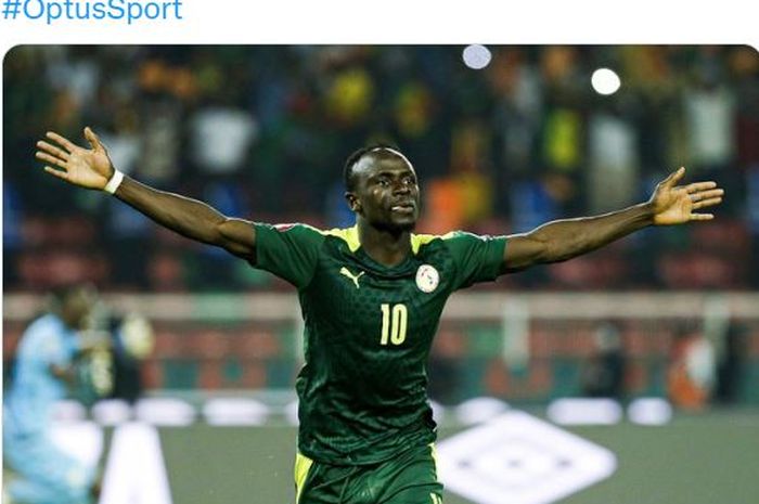 Sadio Mane ketika merayakan golnya untuk timnas Senegal.