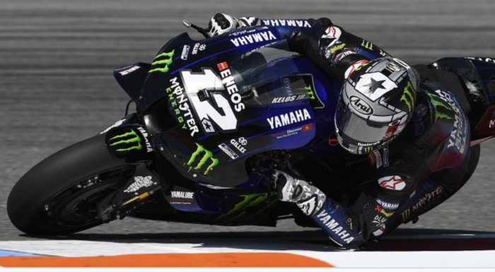 Pembalap Monster Energy Yamaha, Maverick VInales, ketika menjajal motor saat sesi latihan bebas MotoGP Republik Ceska 2020 di Sirkuit Brno, Jumat (7/8/2020).