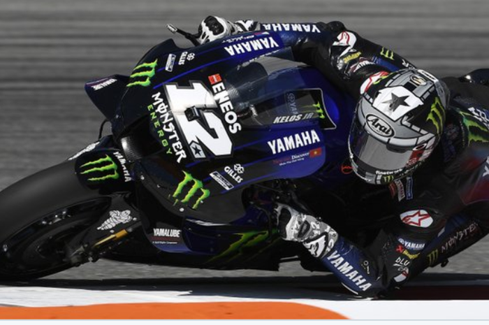 Pembalap Monster Energy Yamaha, Maverick VInales, ketika menjajal motor saat sesi latihan bebas MotoGP Republik Ceska 2020 di Sirkuit Brno, Jumat (7/8/2020).