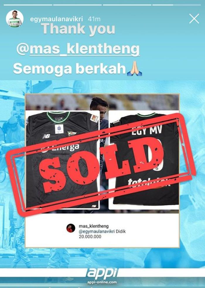 Jersey Egy Maulana terlelang mencapai 20 juta rupiah