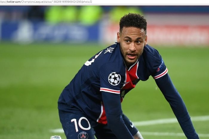 Striker PSG, Neymar, dalam laga kontra Bayern Muenchen pada Selasa (13/4/2021).