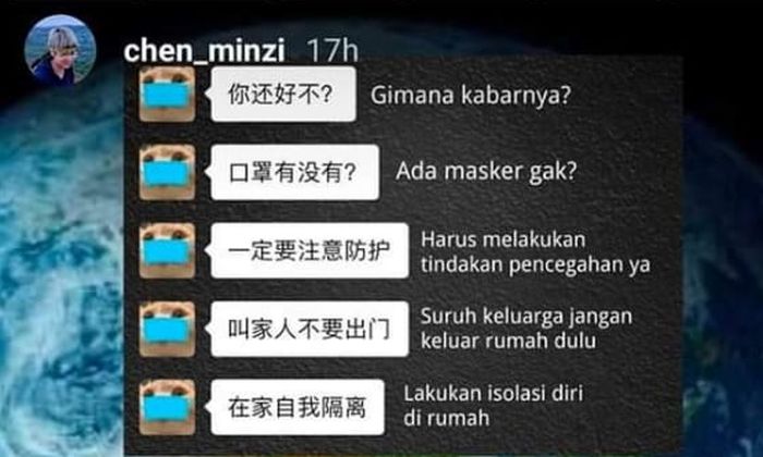 chatting WNI dengan penduduk china di Wuhan