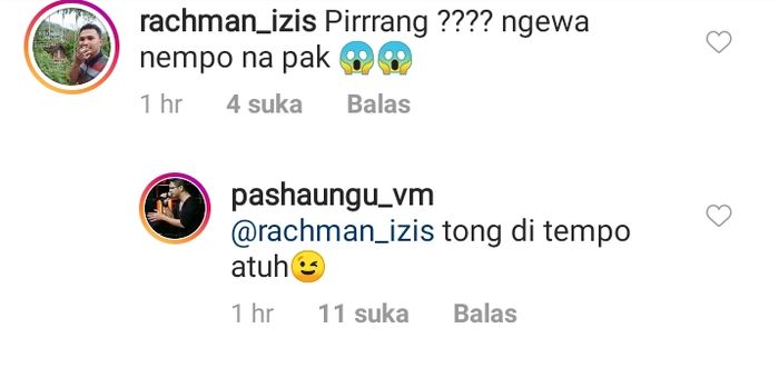 Pasha Ungu membalas komentar netizen dengan jawaban yang santai.Tangkap layar Instagram @pashaungu_vm
