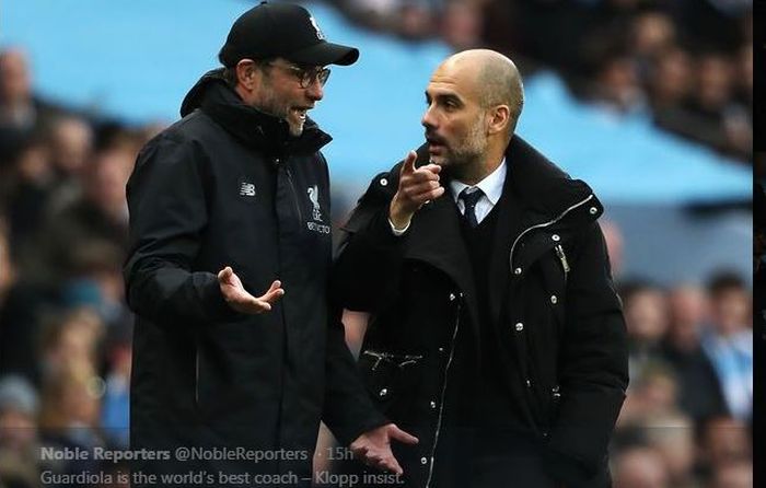 Juergen Klopp (kiri) dan Pep Guardiola.