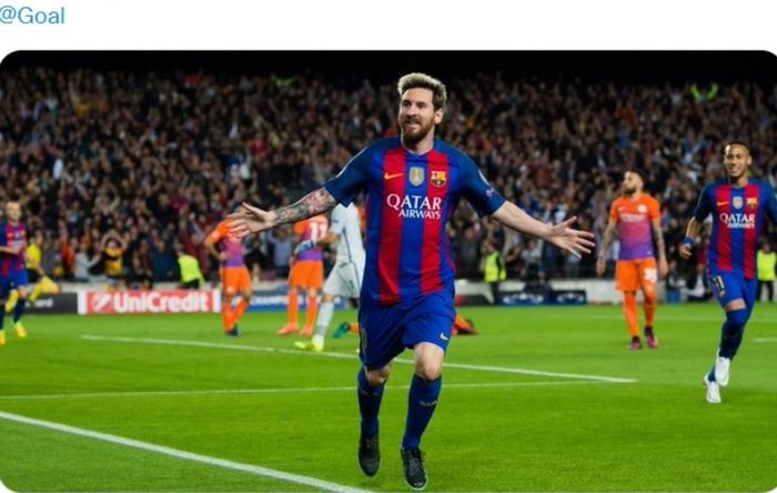 Aksi Lionel Messi saat membantu Barcelona mengalahkan Manchester City 4-0 pada Liga Champions 2016-2017.