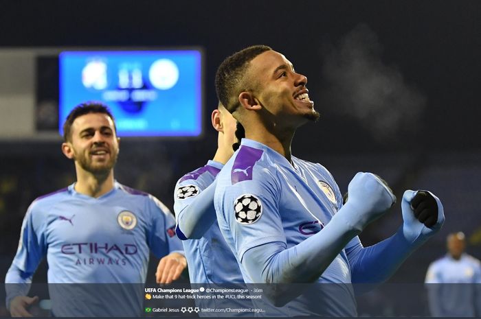 Striker Man City, Gabriel Jesus usai mencetak hat-trick di laga kontra Dinamo Zagreb, Rabu (11/12/2019)