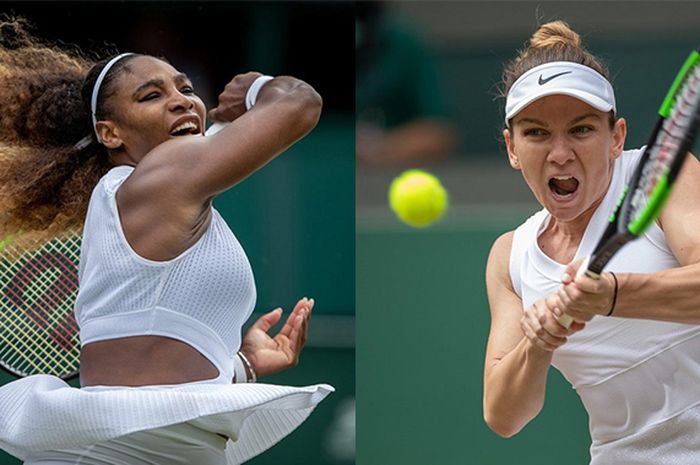 Serena Williams (kiri) dan Simona Halep (kanan) bakal saling berhadapan pada laga final nomor tunggal putri Wimbledon 2019