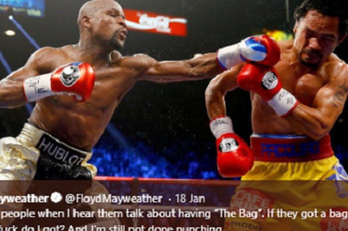 Floyd Mayweather bertanding dengan Manny Pacquiao. 