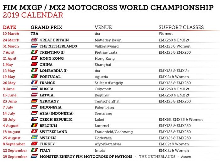 Kalender MXGP 2019, Indonesia dapat 2 putaran di bulan Juli