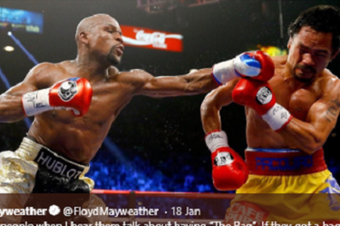 Floyd Mayweather bertanding dengan Manny Pacquiao. 