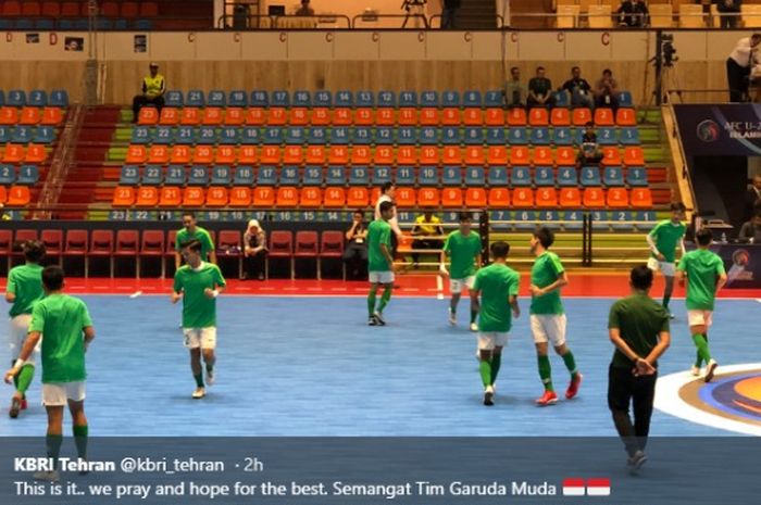 Timnas Futsal U-20 Indonesia saat persiapan perebutan tempat ketiga Piala Asia Futsal U-20 2019 melawan Iran, Sabtu (22/6/2019)