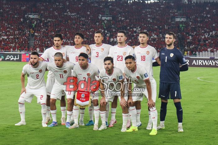 Starting line-up Timnas Indonesia ketika menghadapi Australia pada Kualifikasi Piala Dunia 2026 di Stadion Utama Gelora Bung Karno, Senayan, Jakarta, Selasa (10/9/2024).