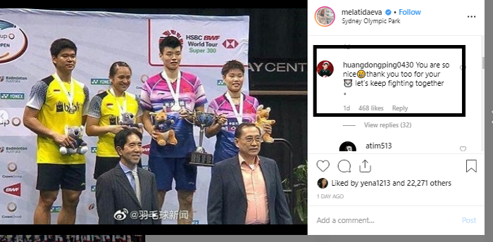 Komentar Huang Dongping di unggahan Melati Daeva 