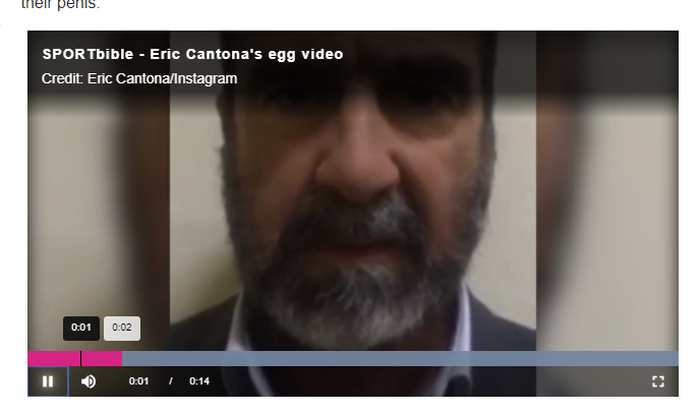 Screen capture video tak senonoh Eric Cantona yang kini telah dihapus oleh sang pemilik akun