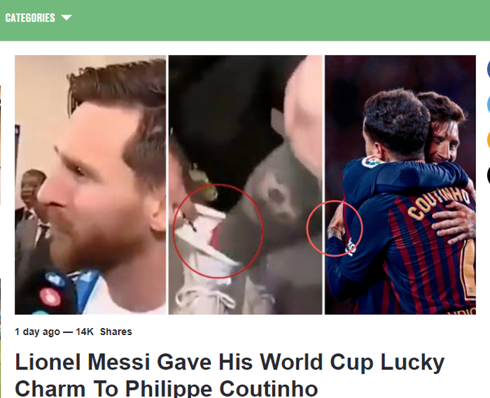 Screenshoot berita Spotbible soal pita merah Lionel Messi