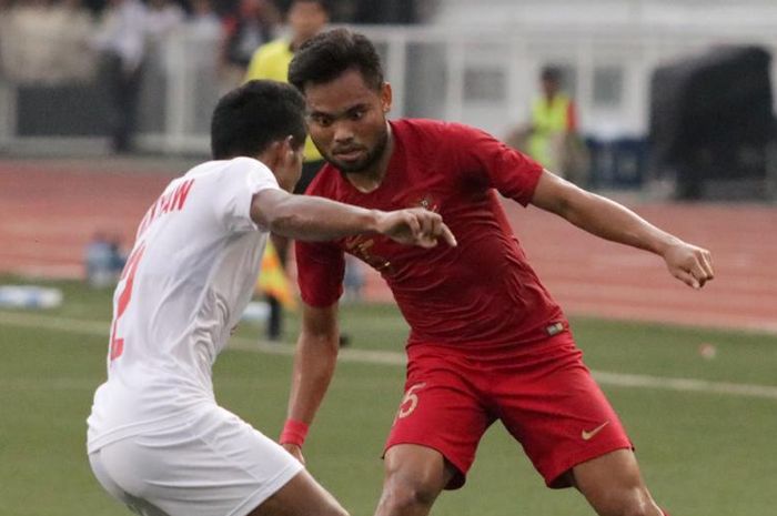 Saddil Ramdani pada laga timnas U-22 Indonesia vs Myanmar di semifinal SEA Games 2019 di Stadion Rizal Memorial, Sabtu (7/12/2019).