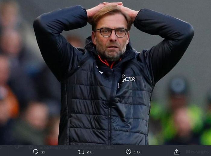 Reaksi pelatih Liverpool, Juergen Klopp.