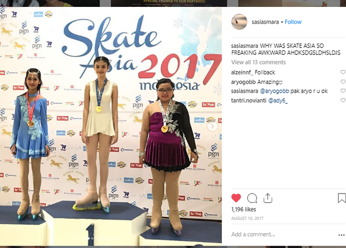 Potret Sasai kala dirinya memenangi salah satu turnamen skate Asia di 2017