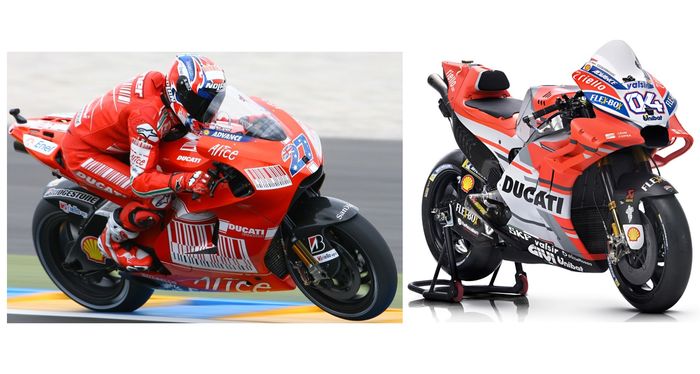 
Ducati Desmocedici GP8 9 musim 2009 dengan Desmocedici GP18 di musim 2018 MCN/Ducati