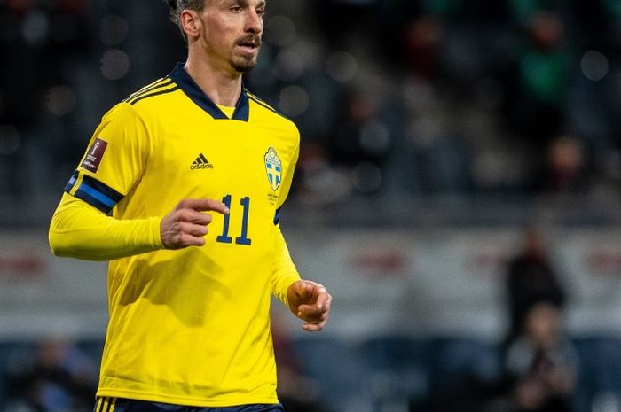 Striker timnas Swedia, Zlatan Ibrahimovic, dalam laga kontra Georgia pada Kamis (25/3/2021).