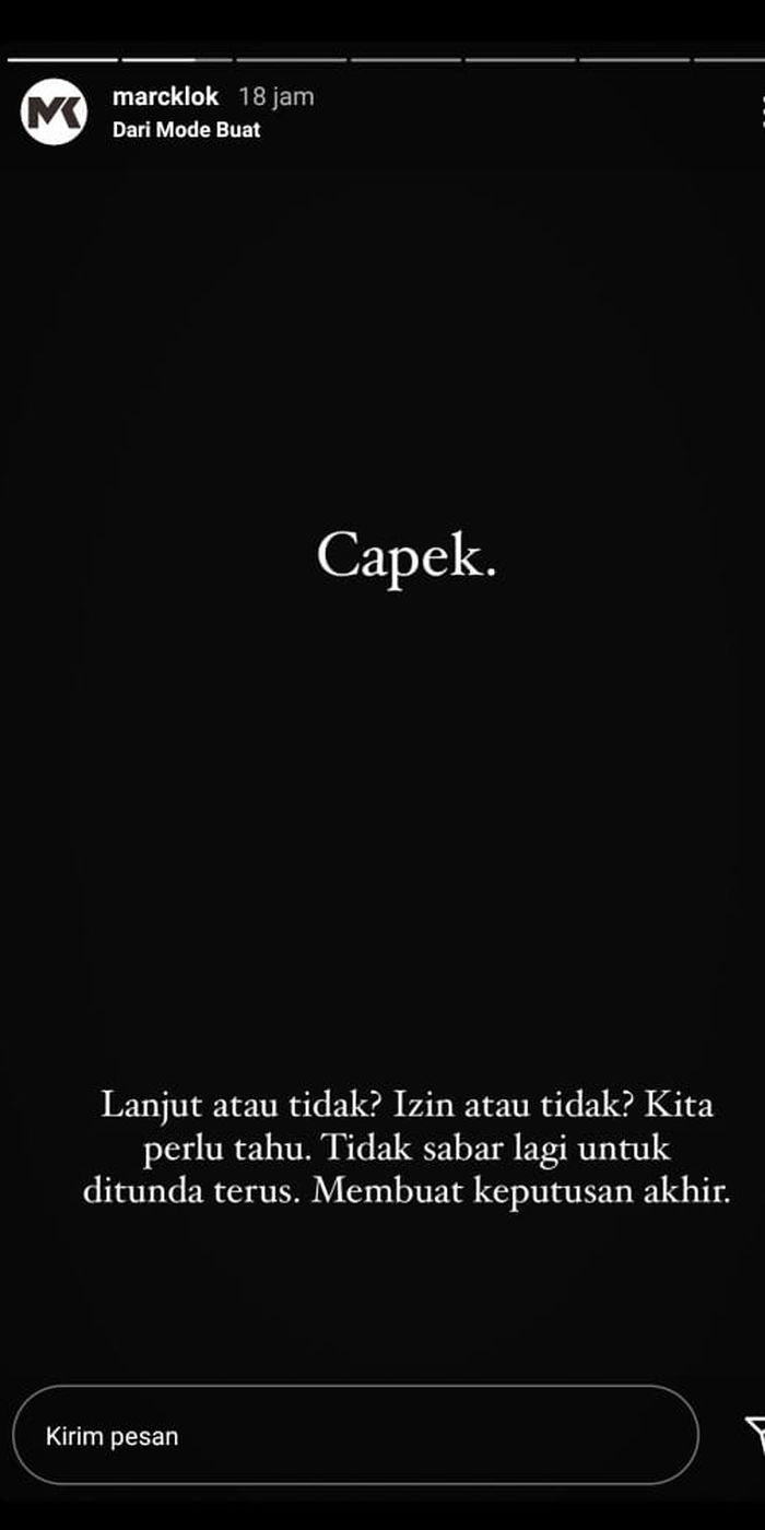 Keluhan Marc Klok di Instastory Instagram