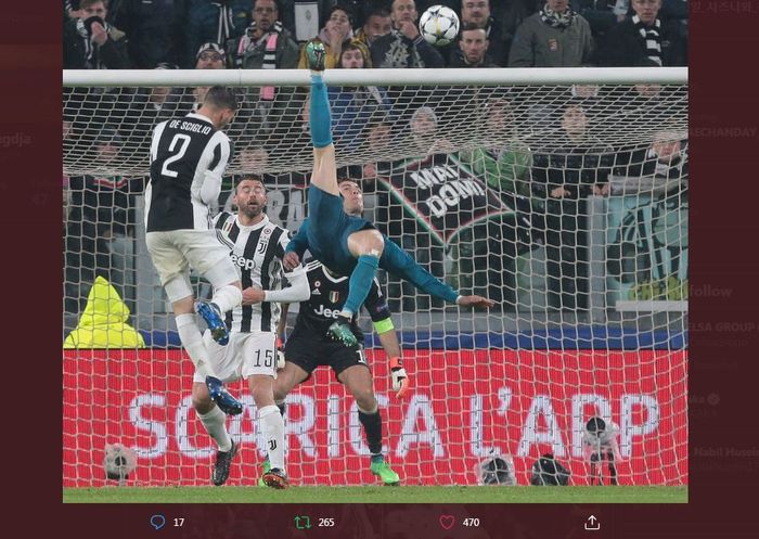 Gol salto Cristiano Ronaldo untuk Real Madrid ke gawang Juventus di Liga Champions 2017-2018.