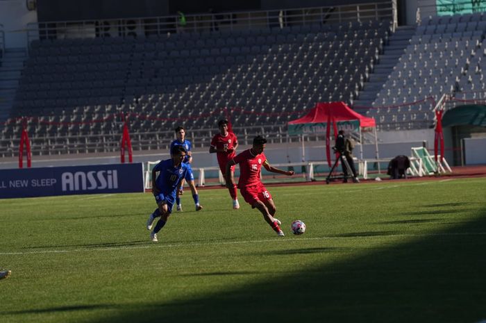 Suasana pertandingan antara Timnas U-20 Indonesia Vs Thailand dalam laga kedua Seoul Earth On Us Cup 2024 di Mokdong Stadium, Seoul, Korea Selatan, Jumat (30/8/2024).