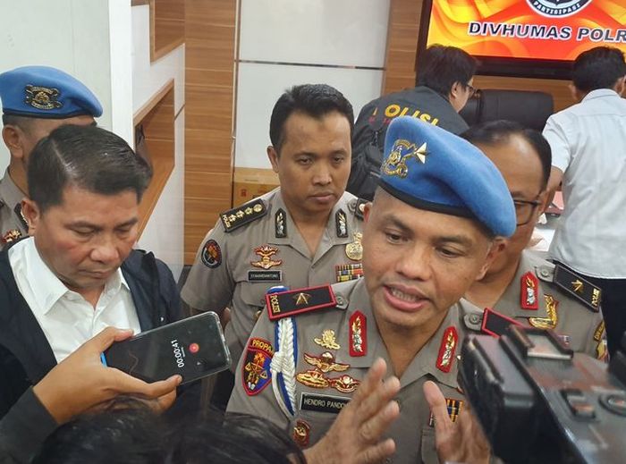 Kepala Satgas Antimafia Bola Polri Brigjen Pol Hendro Pandowo dalam jumpa pers di Kantor Mabes Polri, Jakarta, Senin (25/3/2019).