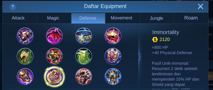 Immortality, build untuk Joy Mobile Legend.