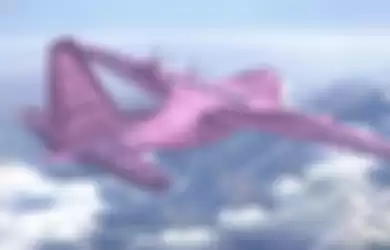 Pesawat yang bercat merah muda dengan logo Blackpink