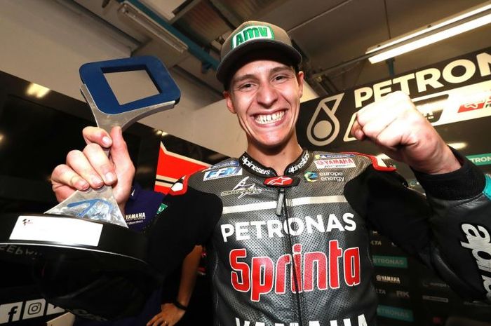 Ekspresi pembalap Petronas Yamaha SRT, Fabio Quartararo, usai mengamankan posisi 3 dalam MotoGp San Marino 2019