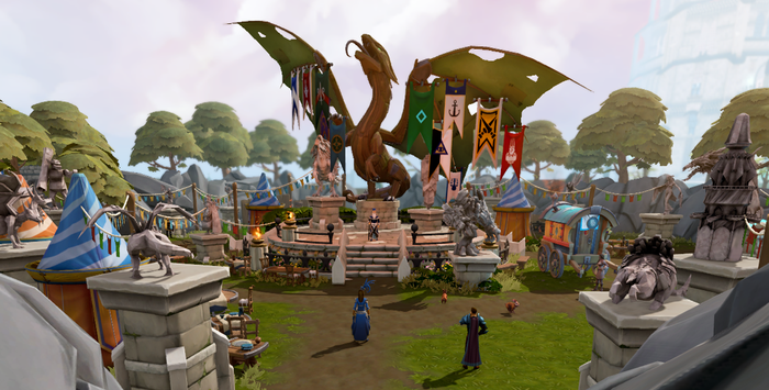 Runescape's 20th anniversary celebration display in-game.