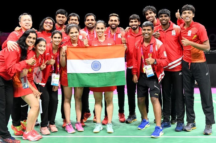 Tim bulu tangkis beregu campuran India saat tampil pada ajang Commonwealth Games 2018 di Gold Coast, Australia