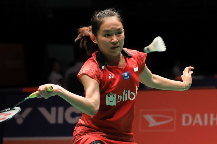 Aksi tunggal putri Indonesia, Ruselli Hartawan, tatkala tampil pada salah satu pertandingan Malaysia Masters 2019 yang digelar pada 15-20 Januari 2019.