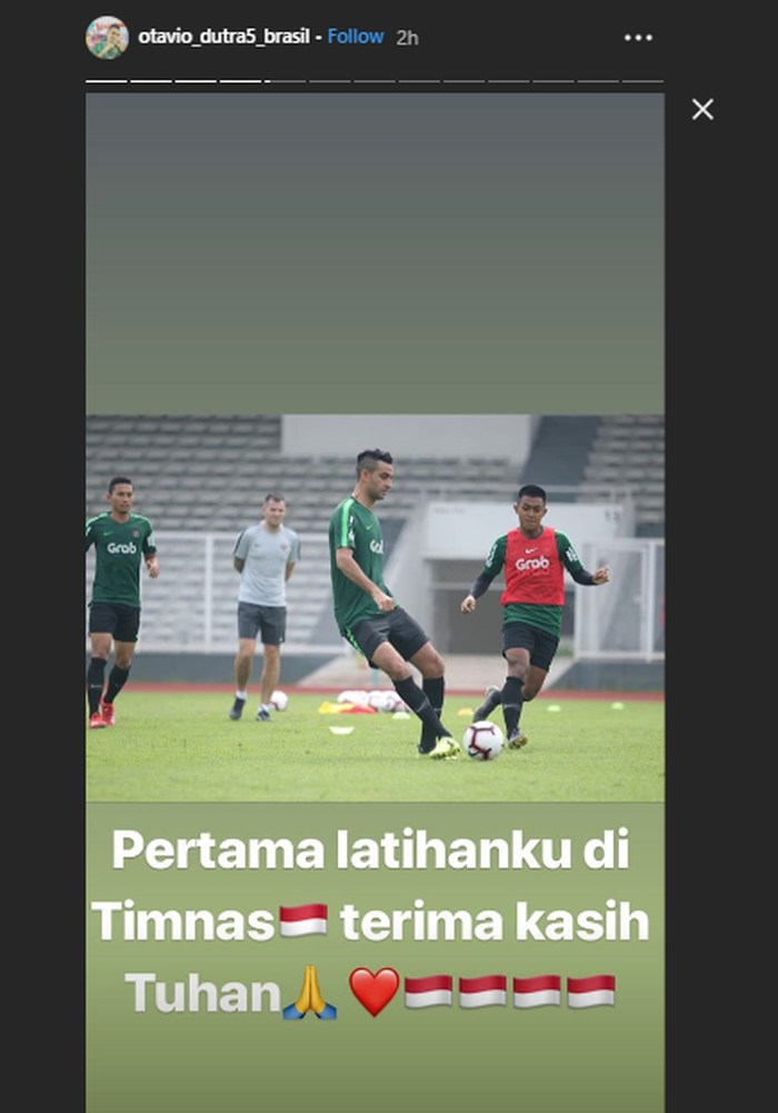 Unggahan Otavio Dutra setelah merasakan latihan perdana bersama Timnas Indonesia