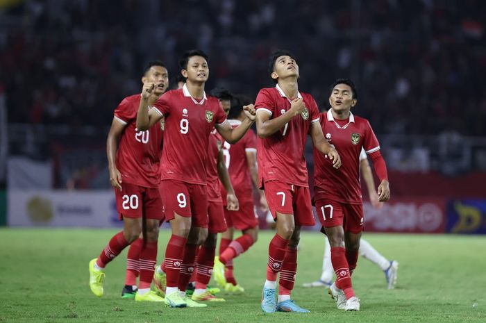 Selebrasi Marselino Ferdinan pada laga timnas U-20 Indonesia vs Vietnam di Kualifikasi Piala Asia U-20 2023.