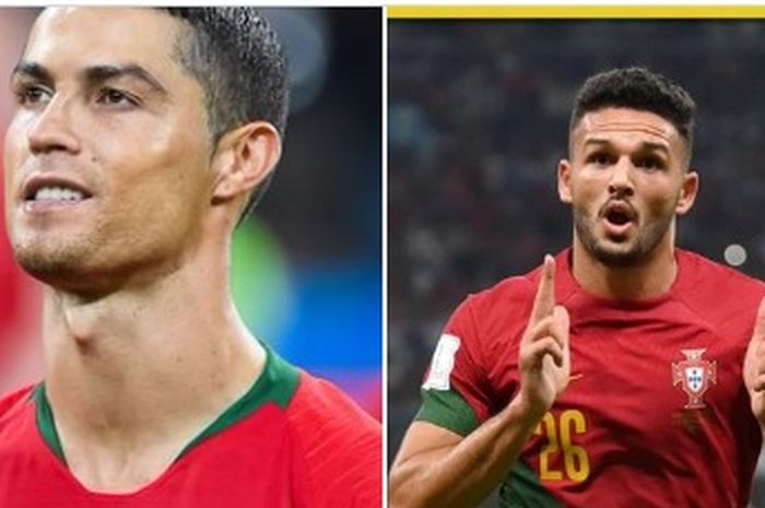 Montase dua bintang Portugal di Piala Dunia 2022, Cristiano Ronaldo (kiri) dan Goncalo Ramos (kanan)