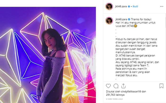 Unggahan Zara JKT48