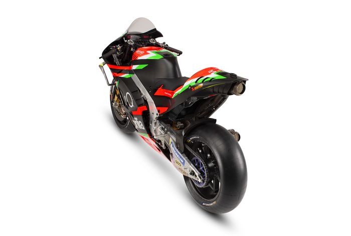 Motor baru Aprilia, RS-GP 2019, didominasi warna Hitam, dengan sedikit sentuhan Merah, Hijau, dan Kuning