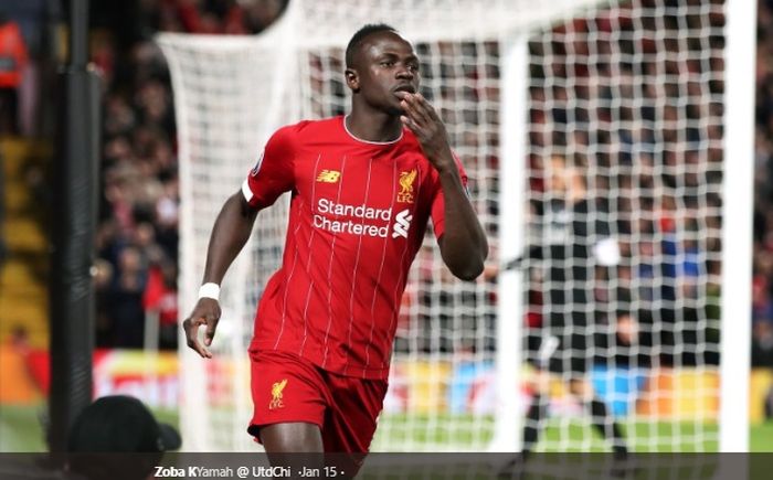 Striker asal Senegal, Sadio Mane, melakukan selebrasi usai mencetak gol untuk Liverpool.
