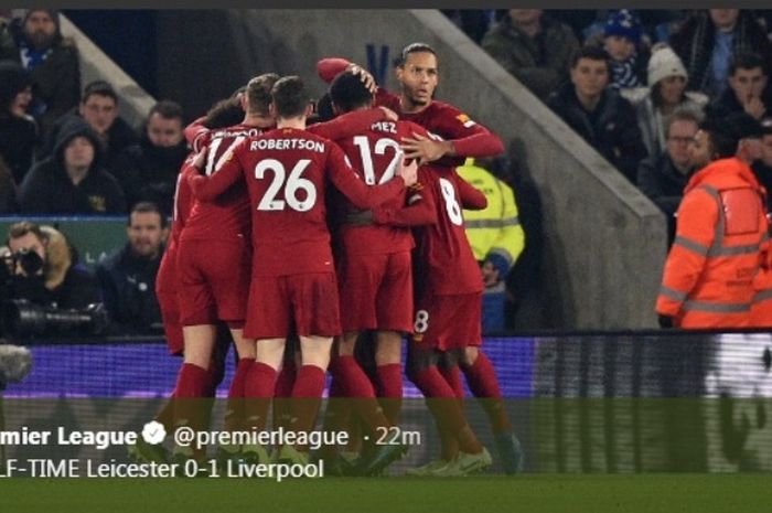 Liverpool merayakan kemenangan 4-0 di kandang Leicester City, King Power Stadium, Kamis (26/12/2019).