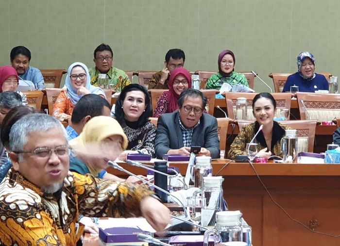 Penampilan anggun dan elegan Krisdayanti saat rapat anggota DPR kenakan dress batik klasik yang jadi sorotan netizen di media sosial