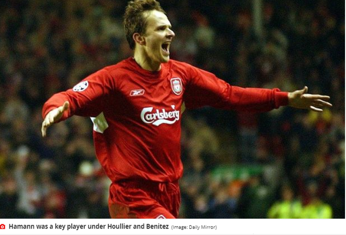 Mantan gelandang Liverpool, Dietmar Hamann, saat pertandingan bersama Liverpool.