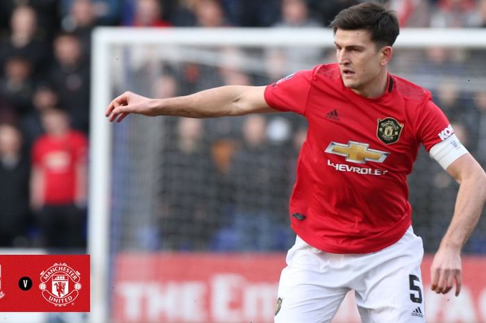 Kapten Manchester United, Harry Maguire, saat menghadpai Tranmere Rovers di Prenton Park dalam laga Piala FA, Minggu (26/1/2020).