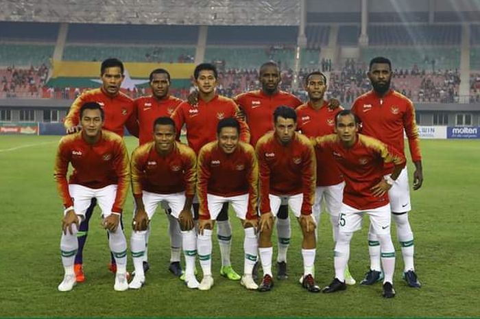 Starting XI timnas Indonesia saat uji coba melawan Myanmar.