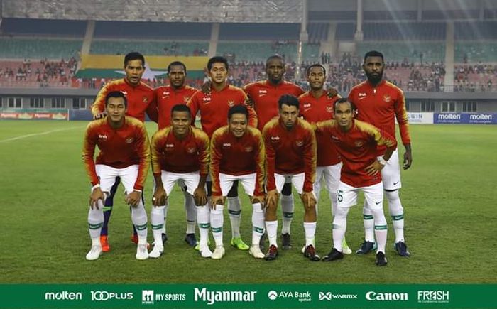 Starting XI timnas Indonesia saat uji coba melawan Myanmar.