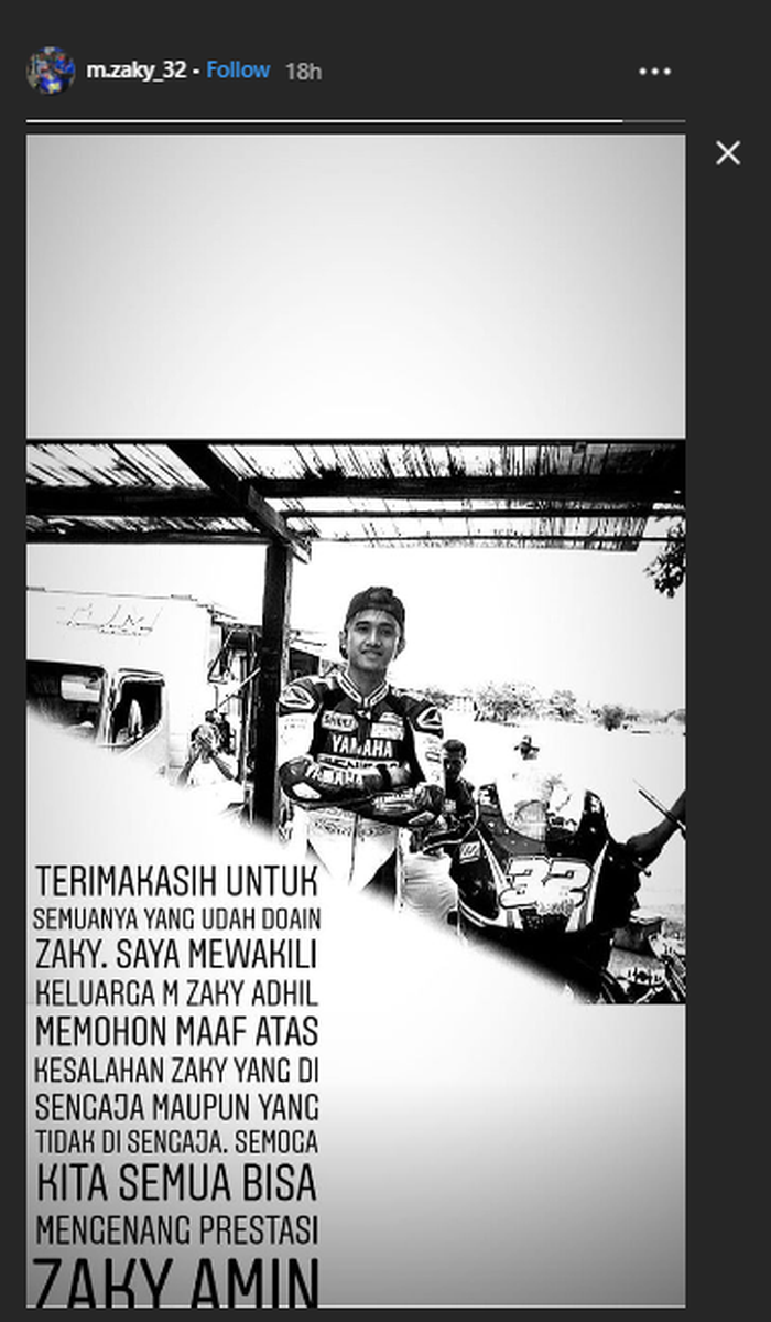 Unggahan terbaru Instagram M Zaki, Sabtu (16/2/2019)