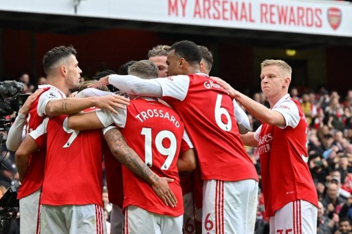 Arsenal merayakan kemenangan atas Leeds United pada lanjutan Liga Inggris 2022-2023.