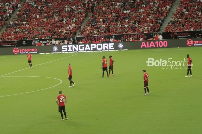 Pemain Manchester United saat kick-off babak kedua melawan Inter Milan di International Champions Cup 2019 di National Stadium, Singapura, Sabtu (20/7/2019).